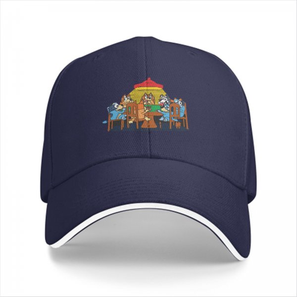 Black Baseball Cap With Cartoon Dog Family Dining Print