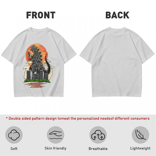 Godzilla Eating Ramen Sunset City Graphic T-Shirt