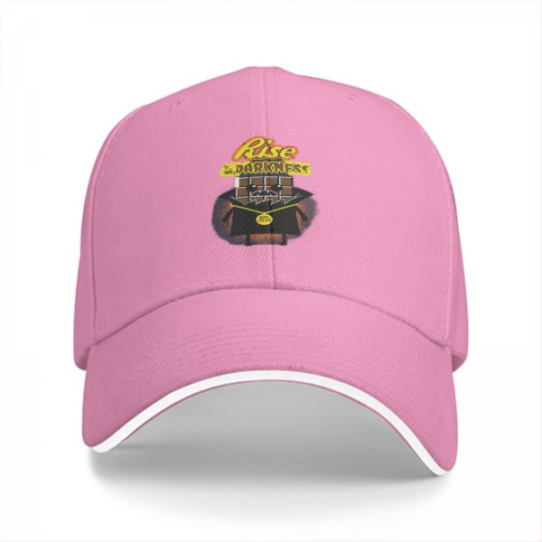 Black baseball cap with Rise Darkness block figure graphic