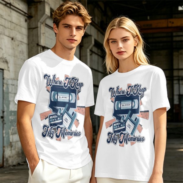 Olive Retro T-Shirt With Vintage Media Print 'Where I Keep My Memories'