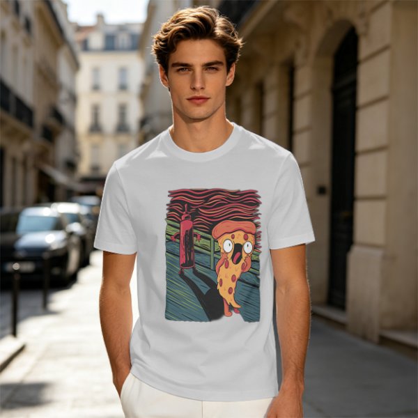 Olive T-Shirt With Funny Pizza Slice Scream Art Print