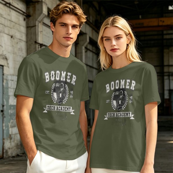 Olive Graphic T-Shirt With Boomer Tech Academy Print
