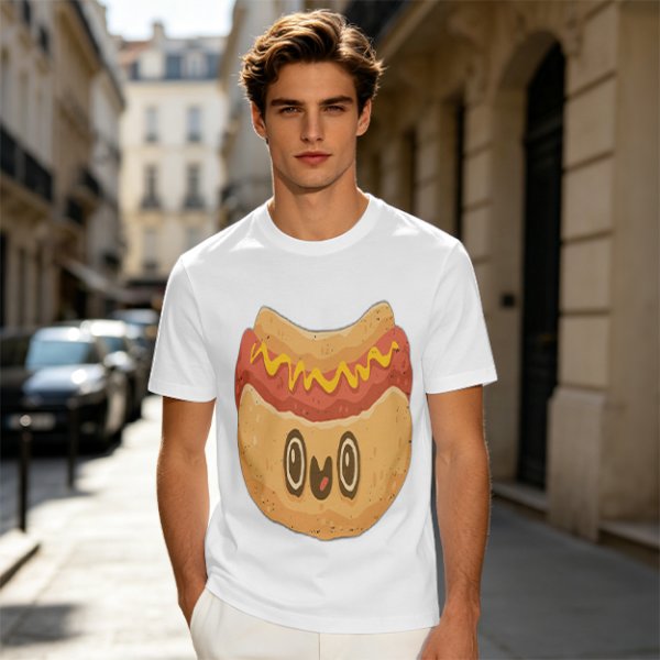 Olive T-Shirt With Cute Cartoon Hot Dog Graphic Print