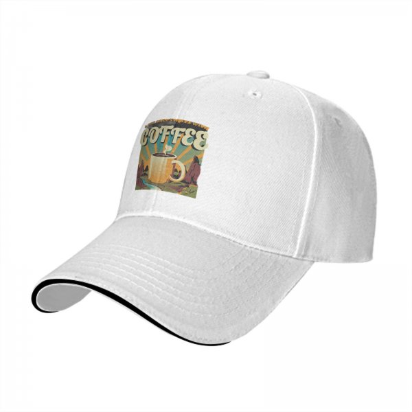 Black Baseball Cap With Coffee And Mountain Sunrise Graphic