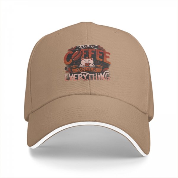 Black baseball cap with coffee solves everything bear graphic