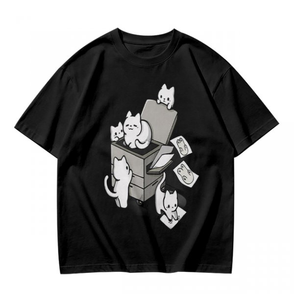 Olive T-Shirt With Playful Cats Emerging From Printer Graphic