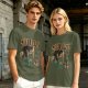 Olive t-shirt with Side Quest fantasy adventure graphic print