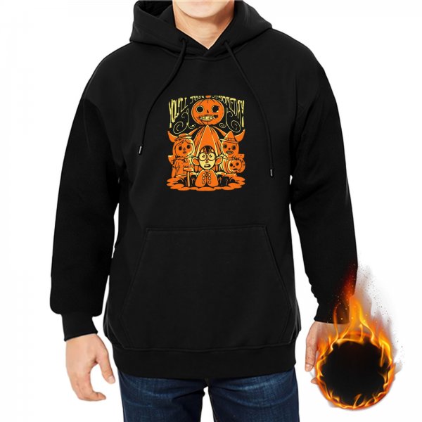 Black hoodie with Halloween pumpkin and character graphic print