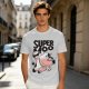 Olive green t-shirt with 'SUPER MOO' and cartoon cow graphic