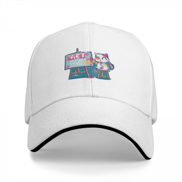 Black baseball cap with cat painting art design