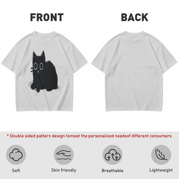 Oversized Olive T-Shirt With Black Cat Graphic Print
