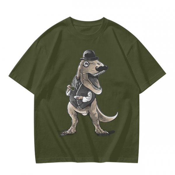 Olive T-Shirt with Gentleman T-Rex Dinosaur Print