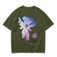 Olive T-Shirt With Whimsical Winged Creature Art Print