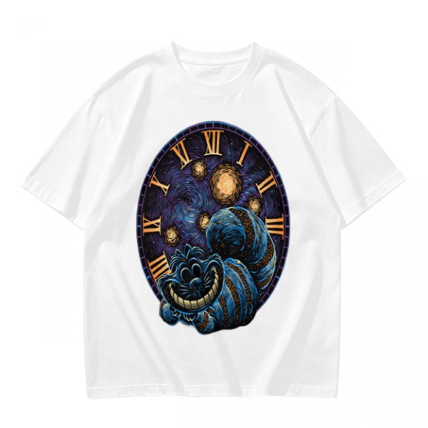 Olive T-Shirt with Cheshire Cat Clock Art Print