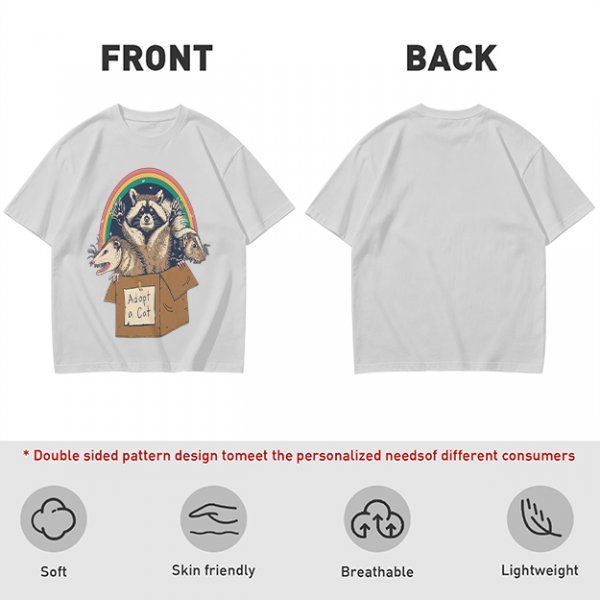 Olive T-Shirt With Raccoon Opossum Adopt A Cat Rainbow Print