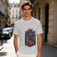 Olive t-shirt with 'I Have Trust Issues' chibi knight graphic