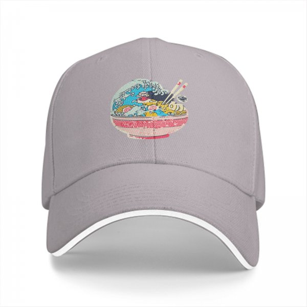 Black Baseball Cap with Great Wave Ramen Bowl Graphic