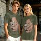 Olive T-Shirt Featuring a Ginger Cat Hugging a Skull