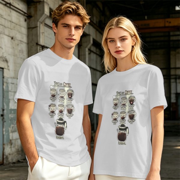Olive Green T-Shirt With Cute Cartoon Coffee Cups Graphic