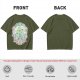 Olive Green Graphic T-Shirt With Whimsical Plant Creature And Floral Print