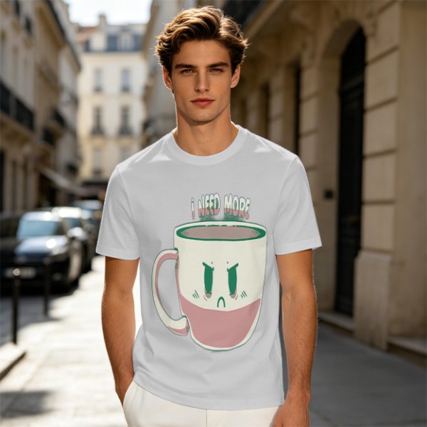 Olive Graphic Tee With Angry Coffee Cup I Need More Print