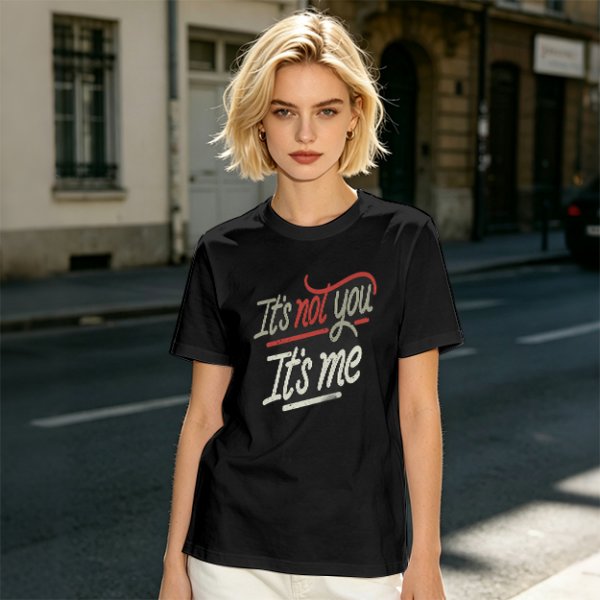 Olive green graphic t-shirt with 'It's not you It's me' print
