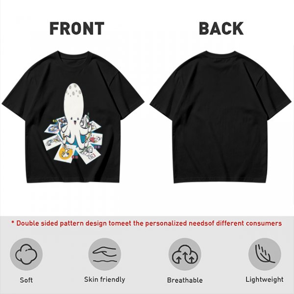 Olive T-Shirt With Cute Octopus Drawing Artwork Print