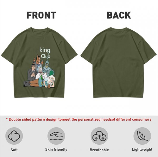Olive T-Shirt Featuring 'king Club' and Animated Characters Print