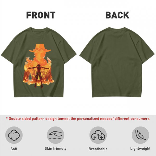 One Piece Ace Fire Silhouette Graphic T-Shirt