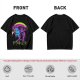 Olive t-shirt with neon vampire Dracula graphic and Japanese text