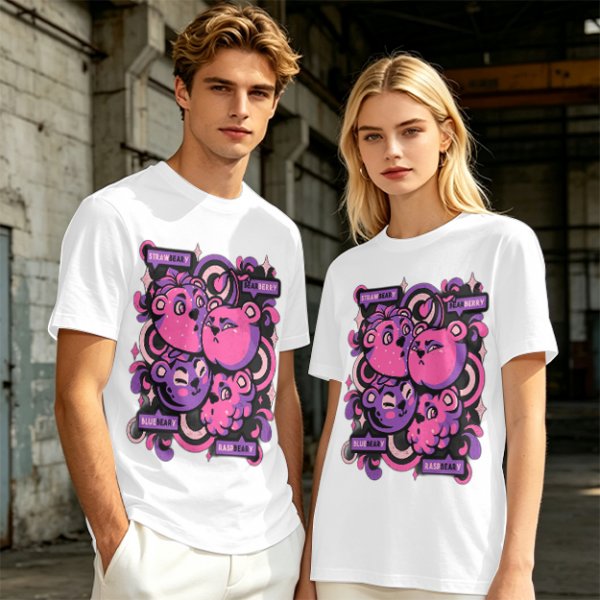 Olive T-shirt with playful bear-fruit graphic print