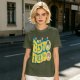 Olive graphic t-shirt with 'MY BESTO FRIENDO' anime character print