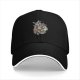 Black Baseball Cap With Floral Cat Head Art Print