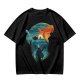 Olive green t-shirt with fantasy warrior silhouette graphic