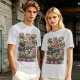 Olive T-Shirt With Halloween Themed Food And Pumpkin Cat Print