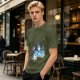 Olive green t-shirt with Totoro tree branch watercolor print