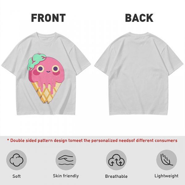 Olive T-Shirt With Cute Melting Pink Ice Cream Cone Graphic