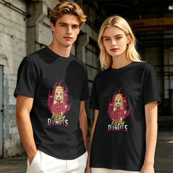 Olive Graphic T-Shirt With Fiery Donut Anime Character Print