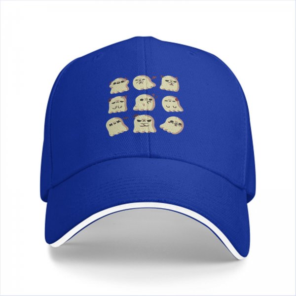 Black Baseball Cap With Cute Ghost Emoji Pattern