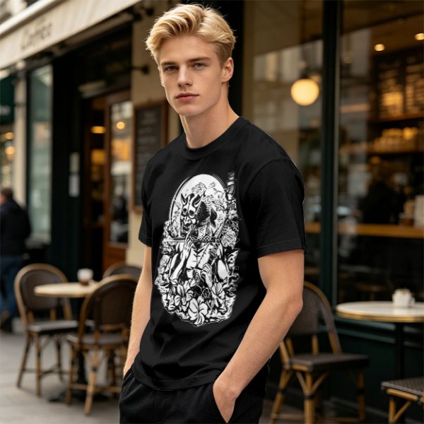 Oni Mask Samurai Floral Graphic Olive T-Shirt