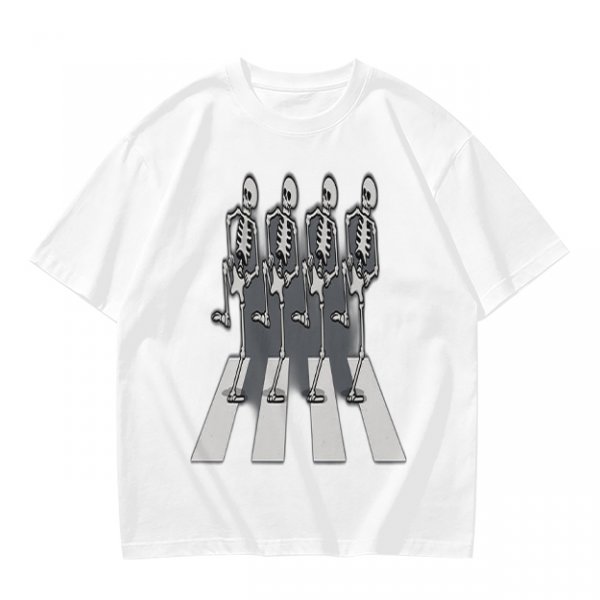 Olive T-Shirt With Skeletons Crossing Abbey Road Style Crosswalk Print