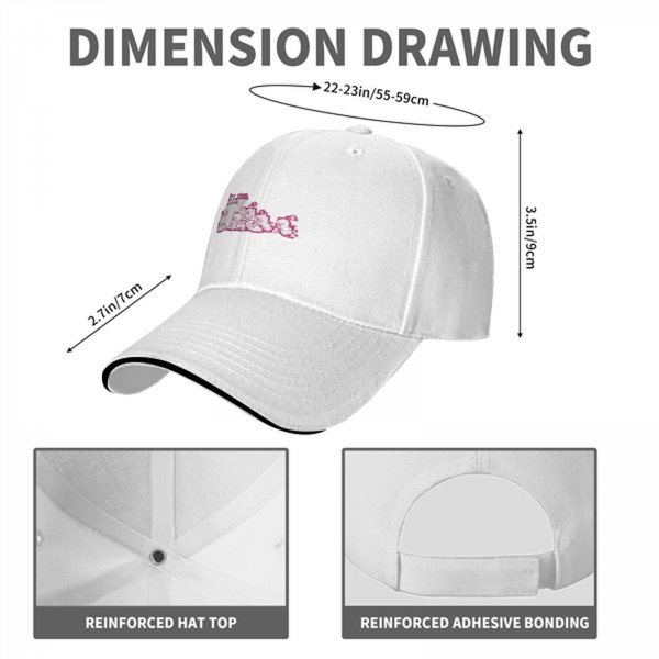 Black Baseball Cap with Pink Cute Character Graphic Print