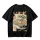 Olive green t-shirt with zen ramen bowl and bonsai tree print