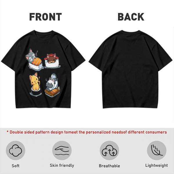 Olive T-shirt with cute cat sushi illustrations