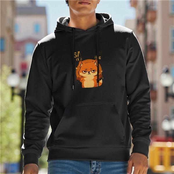 Black hoodie with sarcastic fox hug graphic print