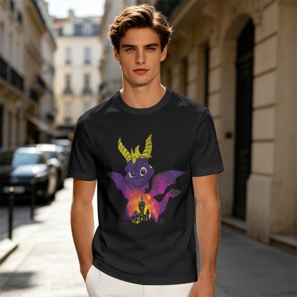 Olive T-Shirt Featuring Spyro The Dragon With Castle Galaxy Artwork