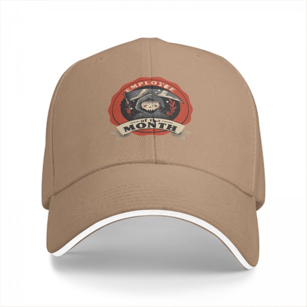 Black Baseball Cap With Employee Of The Month Grim Reaper Print