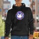 Black hoodie with 'Don't Worry Be Hoppy' bunny graphic