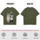 Olive Green T-Shirt With Raccoon Standing Next To Trash Can Graphic