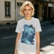 Olive Green T-Shirt With Abstract Blue Water-Inspired Print